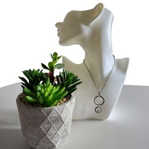 Silver Stainless Steel Double Circle Pendant Necklace – Minimalist Chic